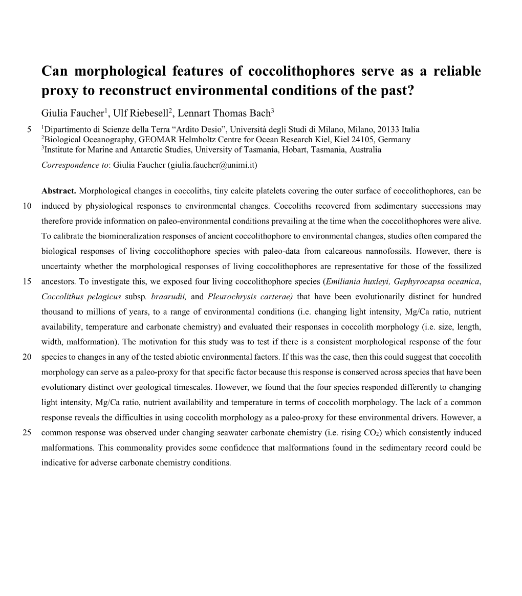 Can Morphological Features of Coccolithophores Serve As