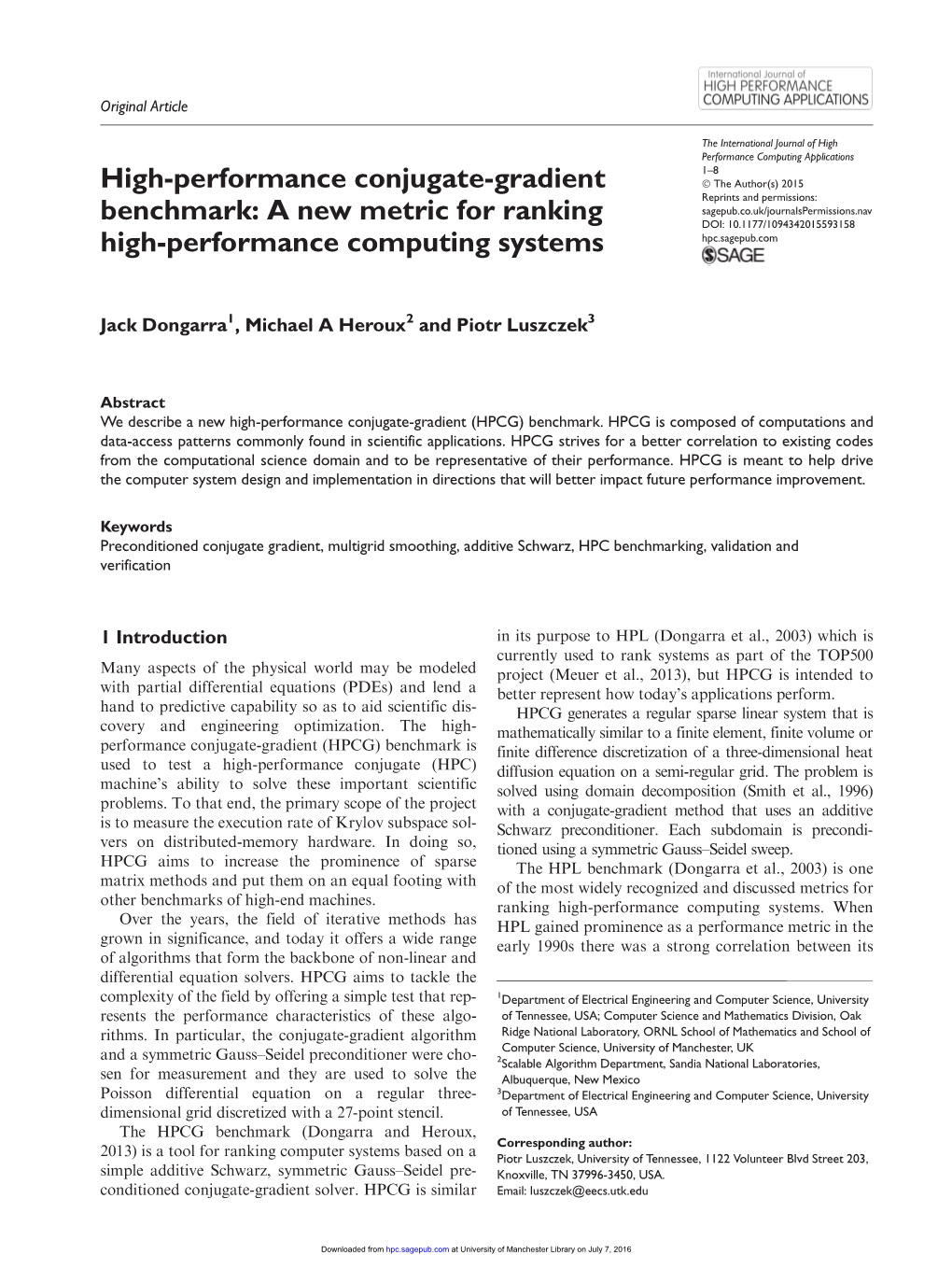 High-Performance Conjugate-Gradient Benchmark