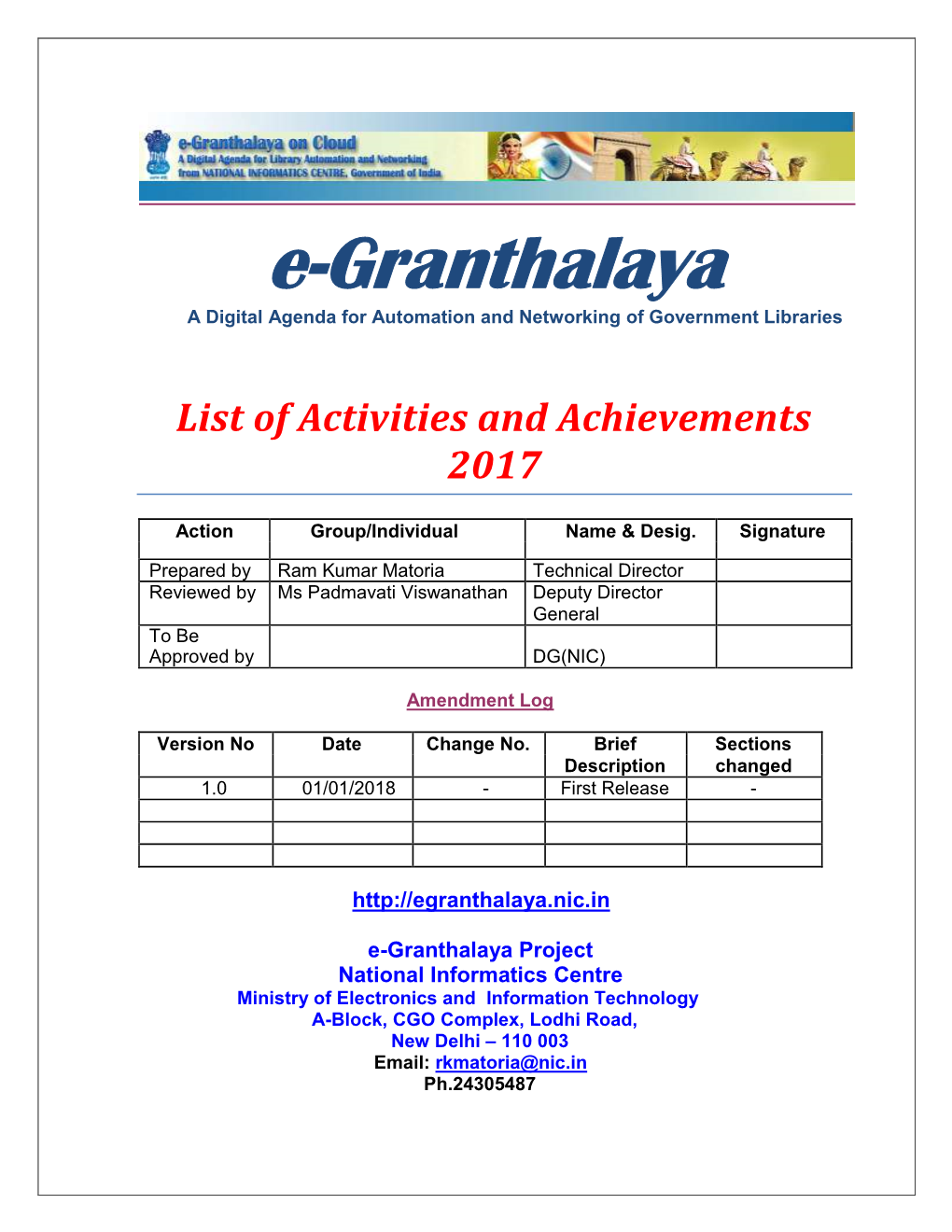 List of Activities and Achievements 2017