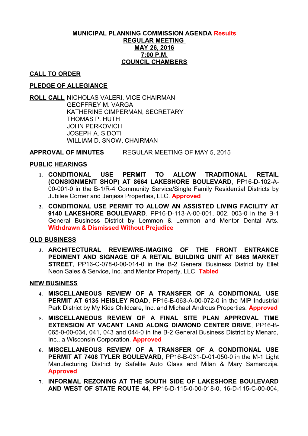 Municipal Planning Commission Agenda