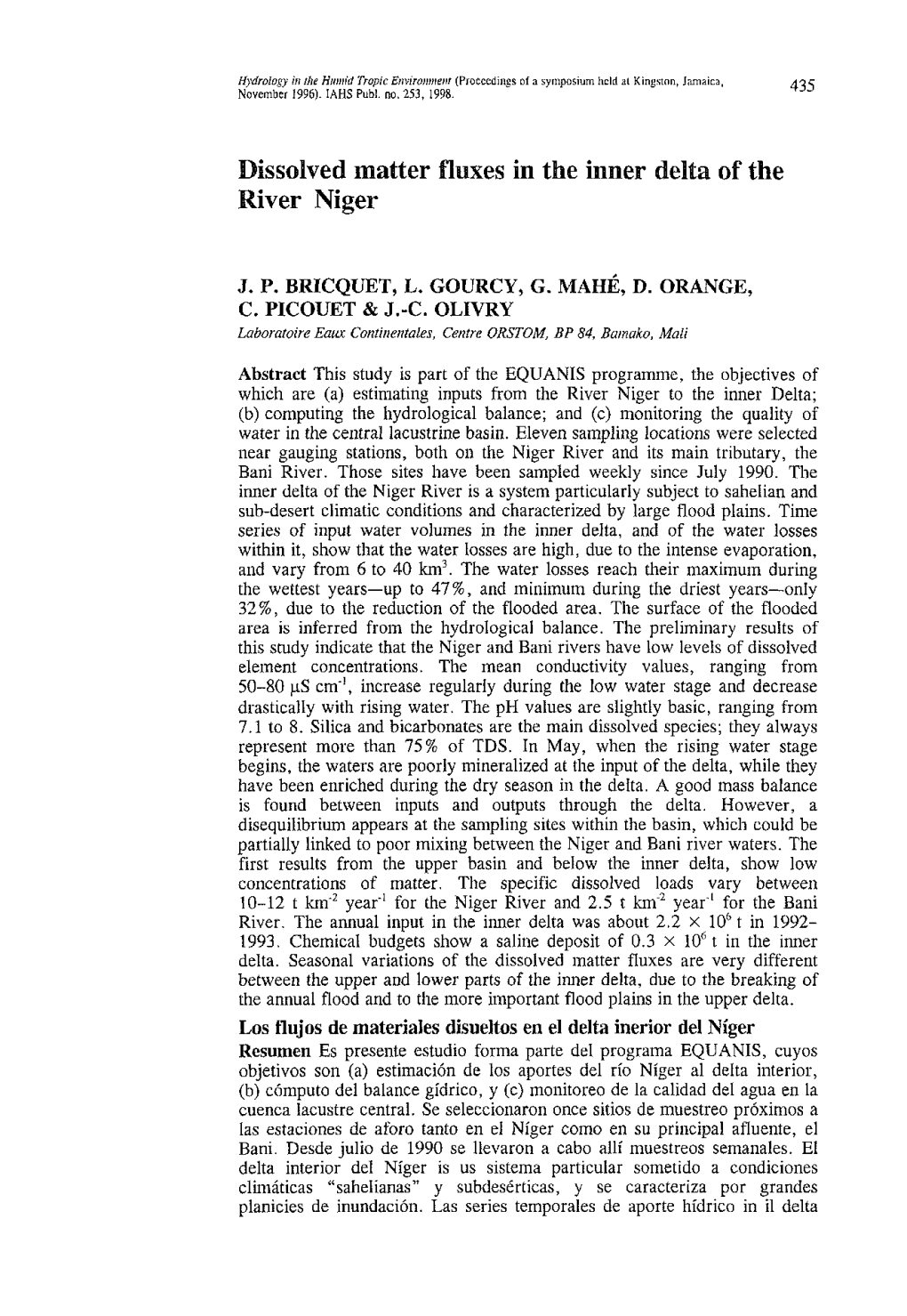 Dissolved Matter Fluxes in the Inner Delta of the River Niger