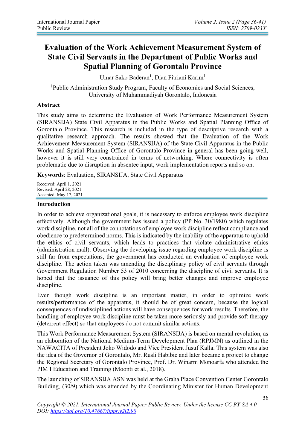 Evaluation of the Work Achievement Measurement System of State Civil Servants in the Department of Public Works and Spatial Plan