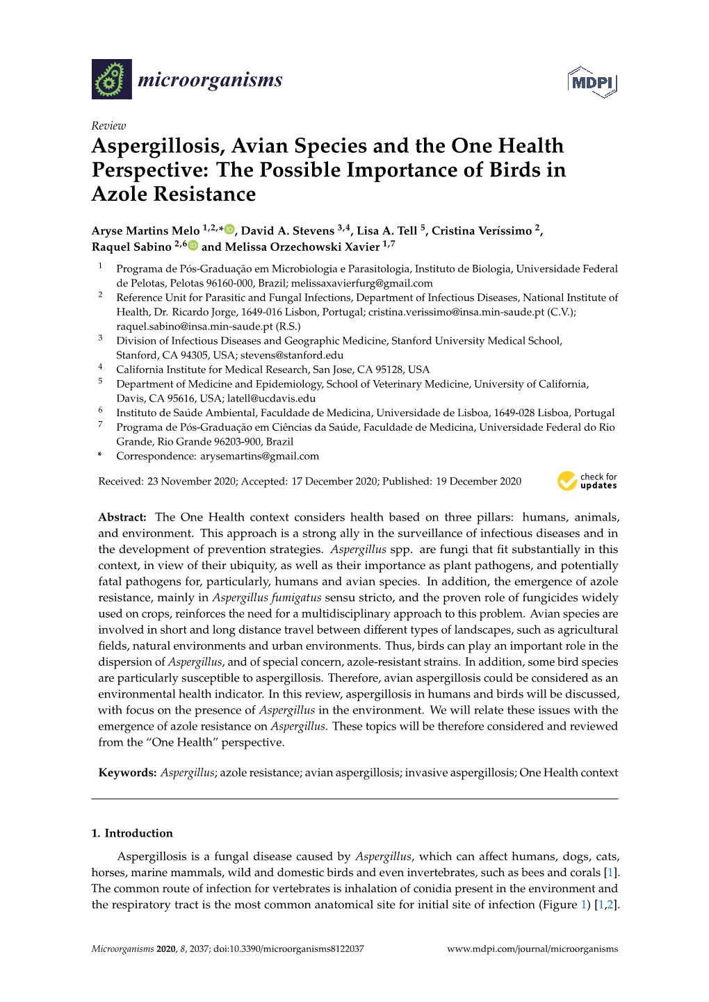 Aspergillosis, Avian Species and the One Health Perspective: the Possible Importance of Birds in Azole Resistance