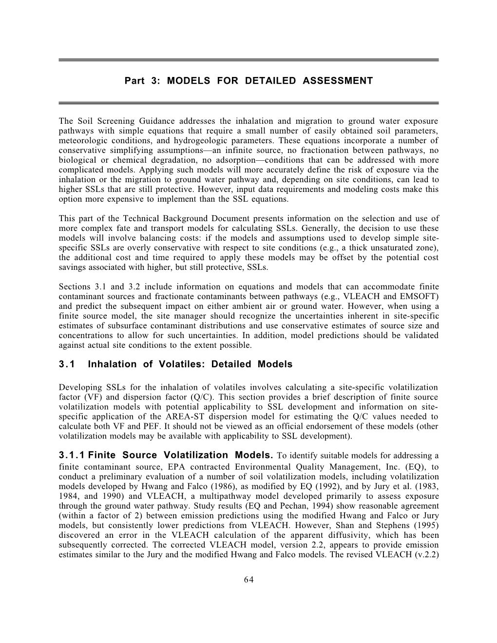 Part 3: MODELS for DETAILED ASSESSMENT