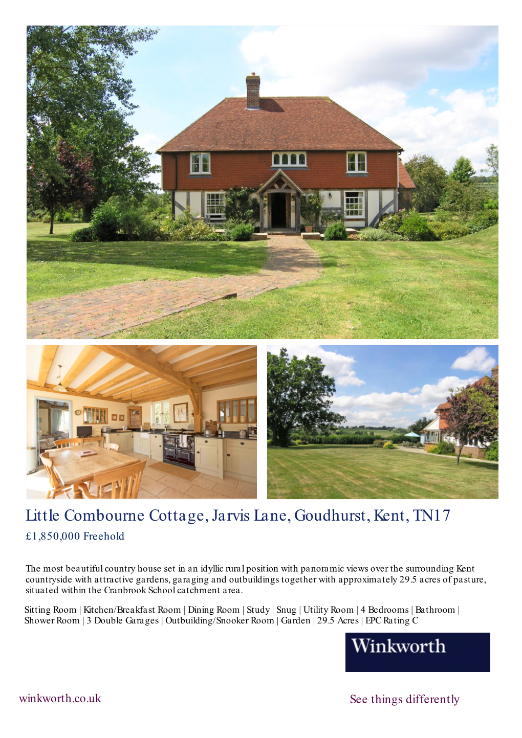 Little Combourne Cottage, Jarvis Lane, Goudhurst, Kent, TN17 £1,850,000 Freehold