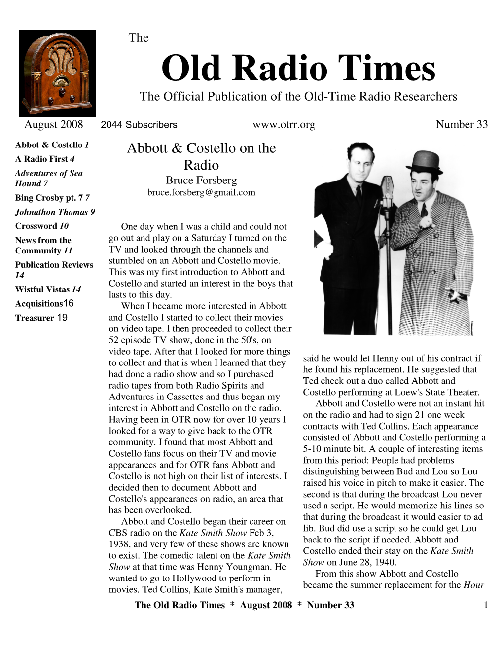 Old Radio Times the Official Publication of the Old-Time Radio Researchers