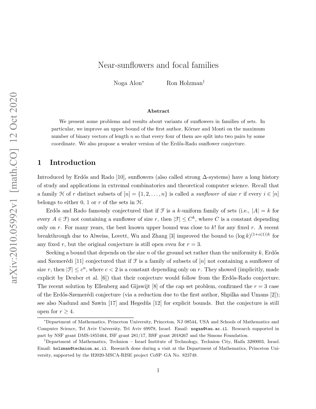 Near-Sunflowers and Focal Families