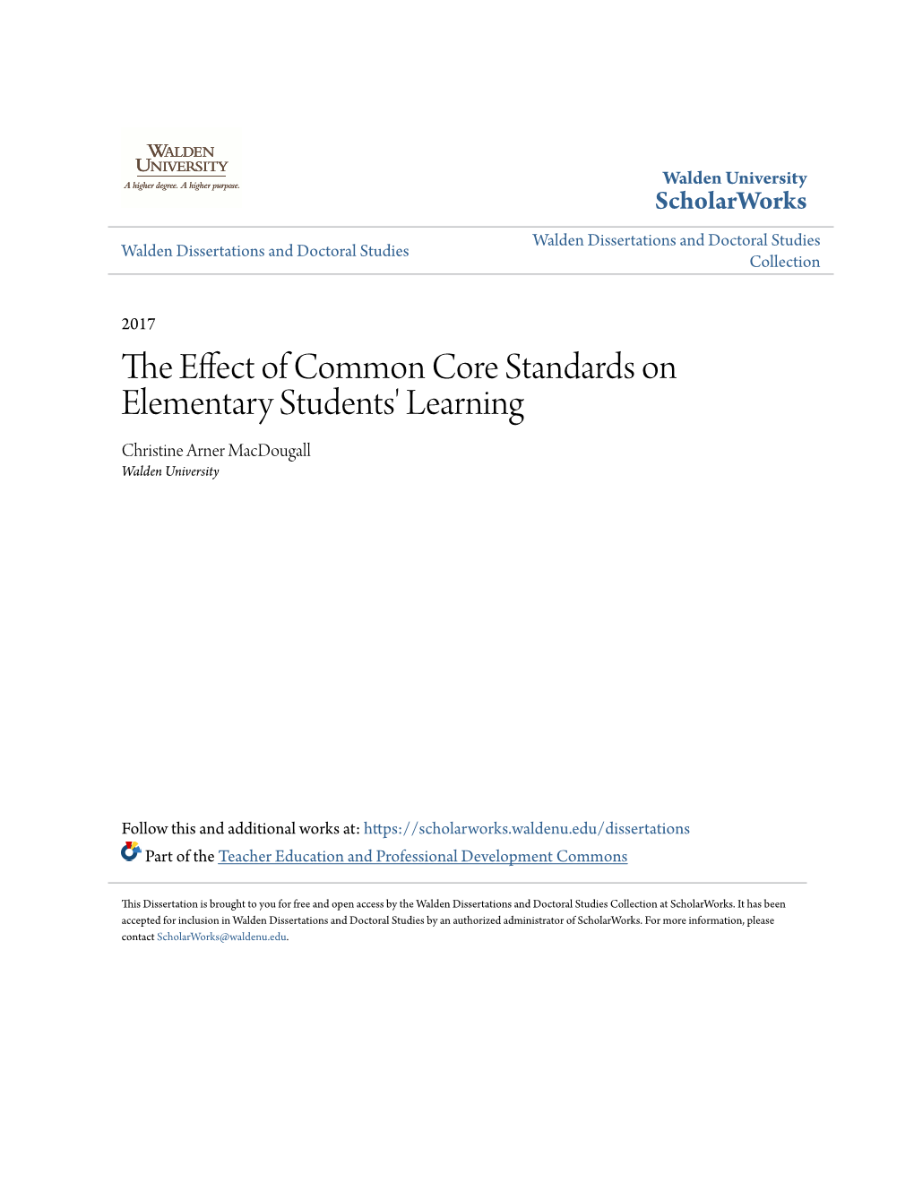 The Effect of Common Core Standards on Elementary Students' Learning