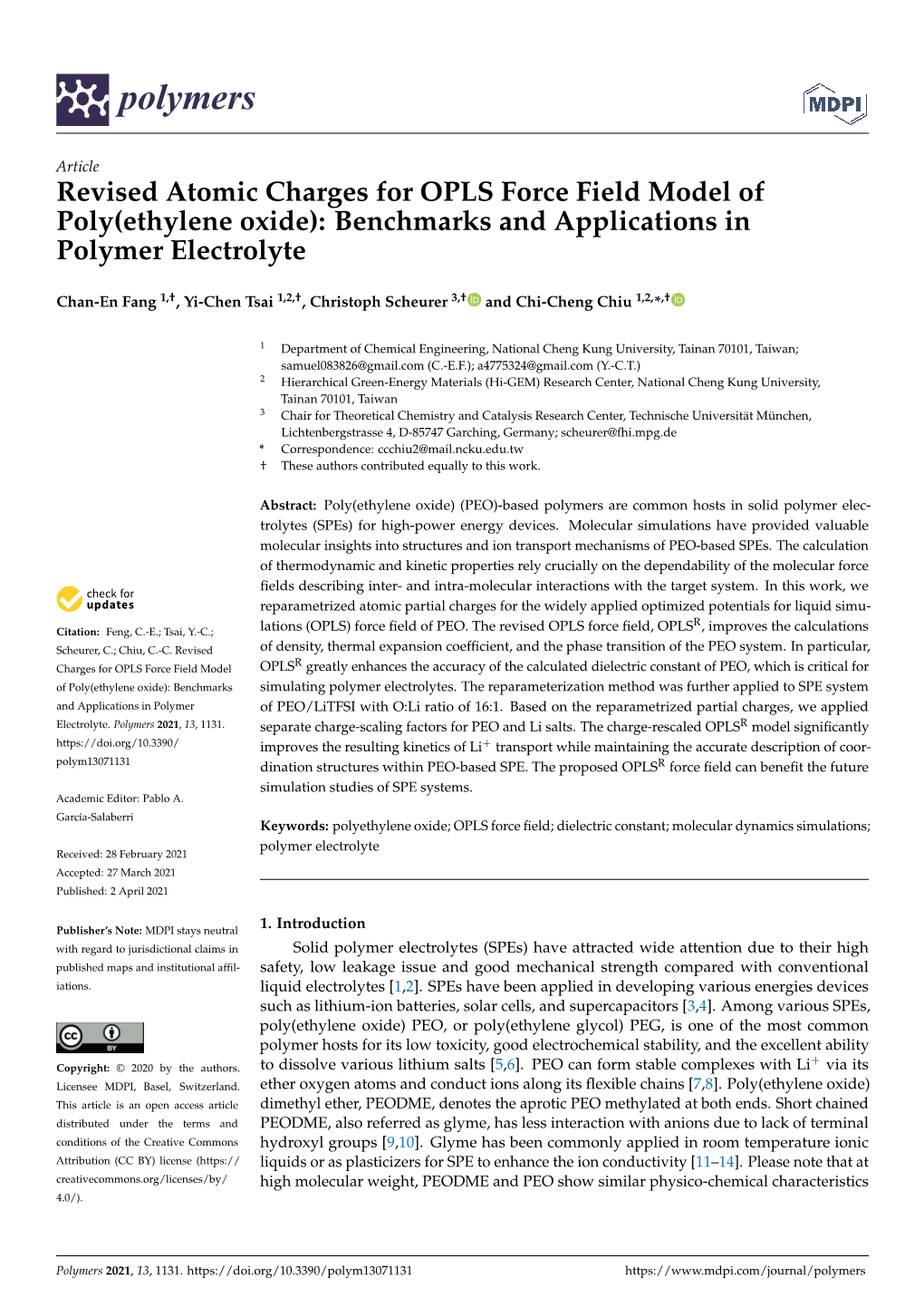 Revised Atomic Charges for OPLS Force Field Model of Poly(Ethylene Oxide): Benchmarks and Applications in Polymer Electrolyte