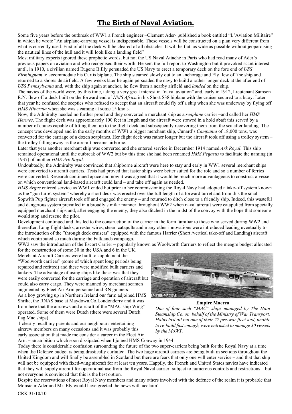 The Birth of Naval Aviation