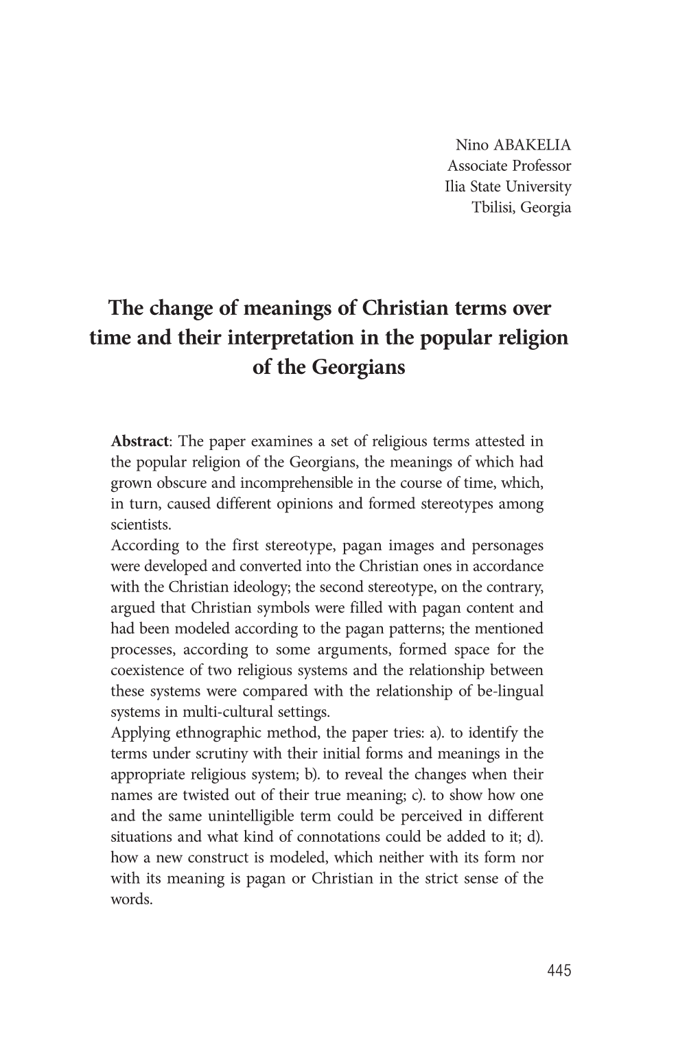 The Change of Meanings of Christian Terms Over Time and Their Interpretation in the Popular Religion of the Georgians