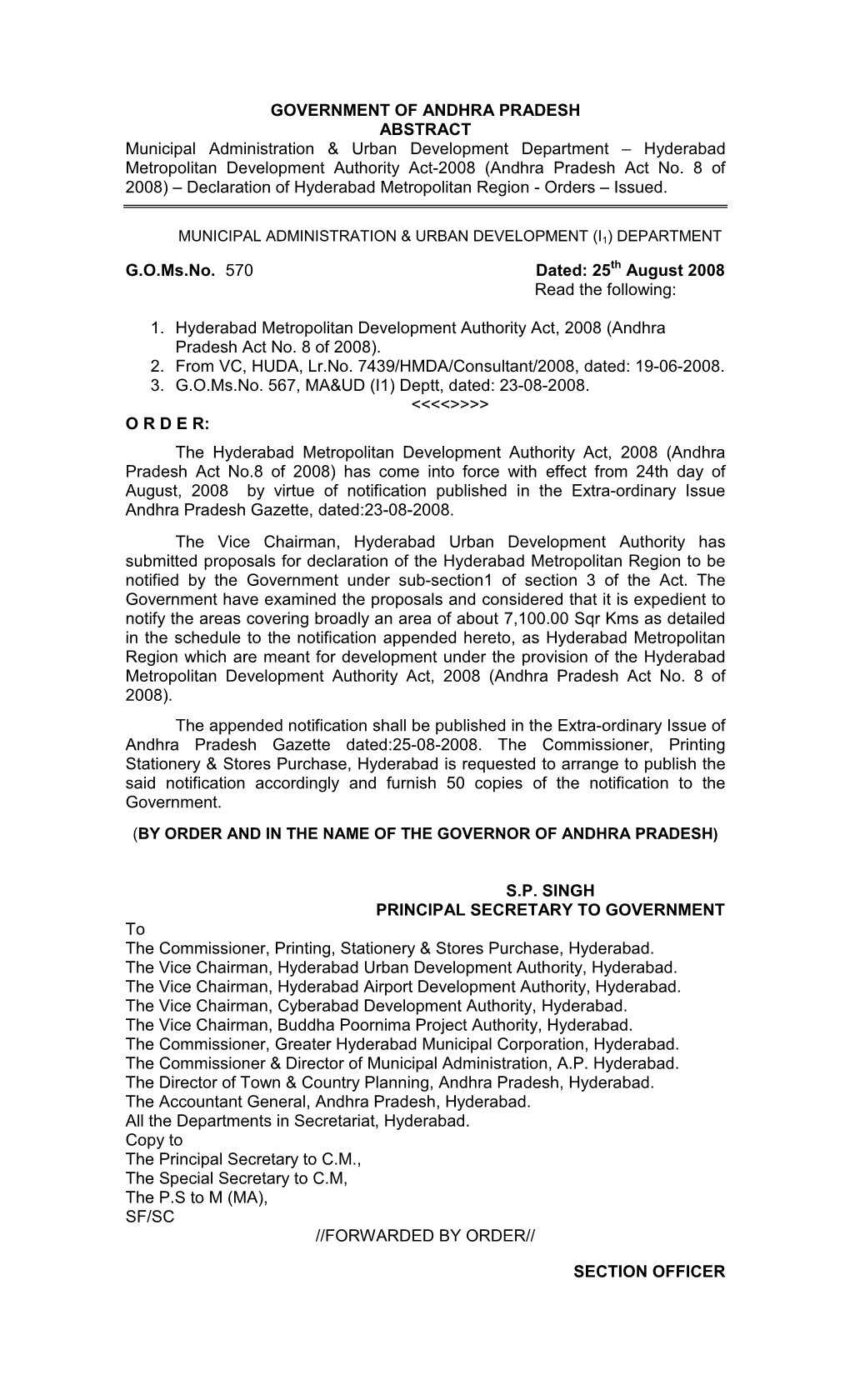 GOVERNMENT of ANDHRA PRADESH ABSTRACT Municipal Administration & Urban Development Department – Hyderabad Metropolitan