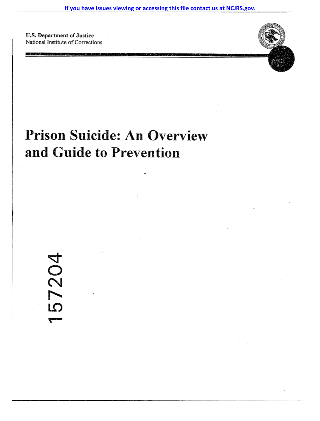 Prison Suicide: an Overview and Guide to Prevention National Institute of Corrections