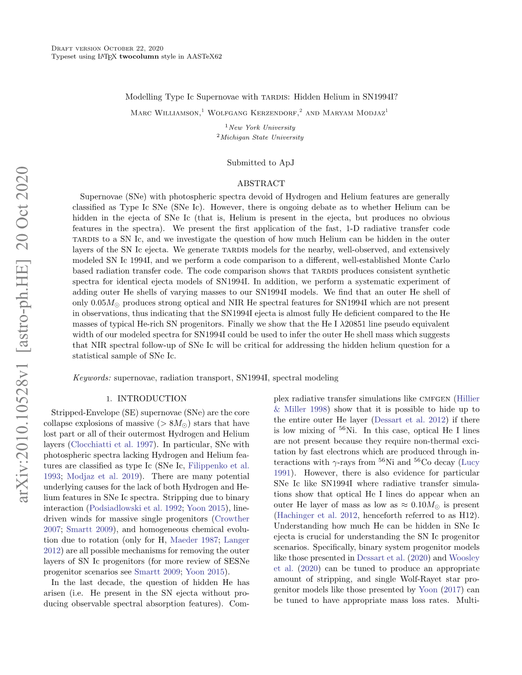 Modelling Type Ic Supernovae with Tardis: Hidden Helium in SN1994I?