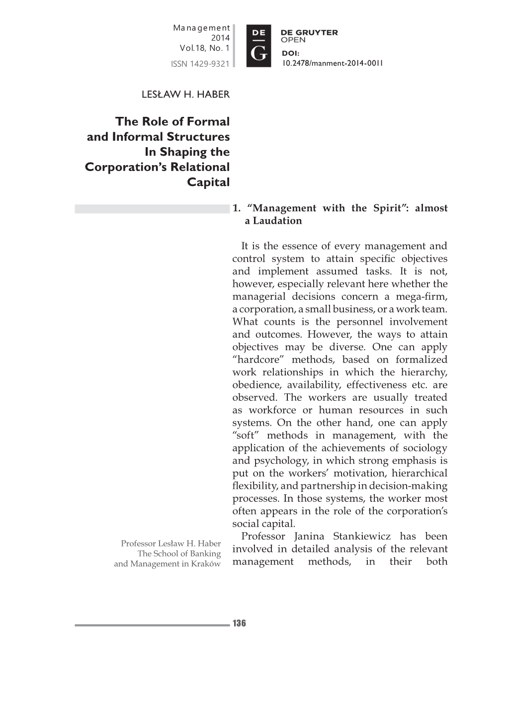 The Role of Formal and Informal Structures in Shaping the Corporation’S Relational Capital
