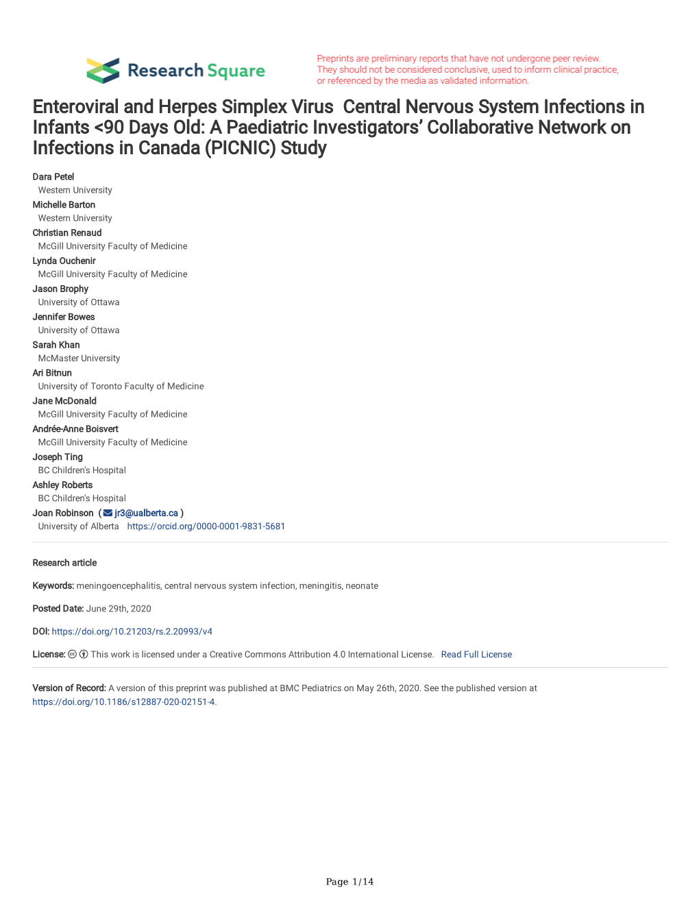 Enteroviral and Herpes Simplex Virus Central Nervous System Infections in Infants