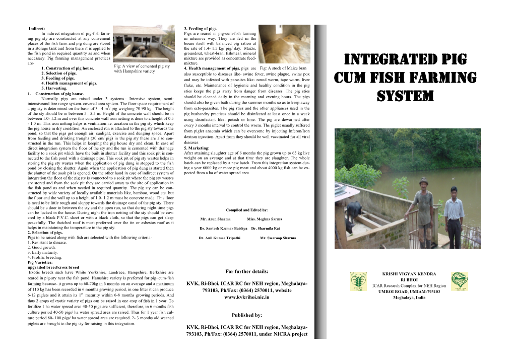 Integrated Pig Cum Fish Farming System