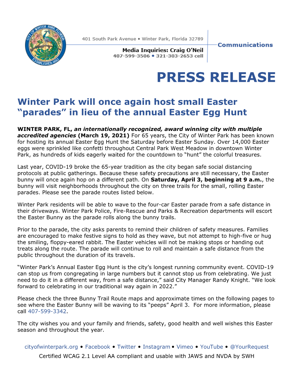 Winter Park Will Once Again Host Small Easter 