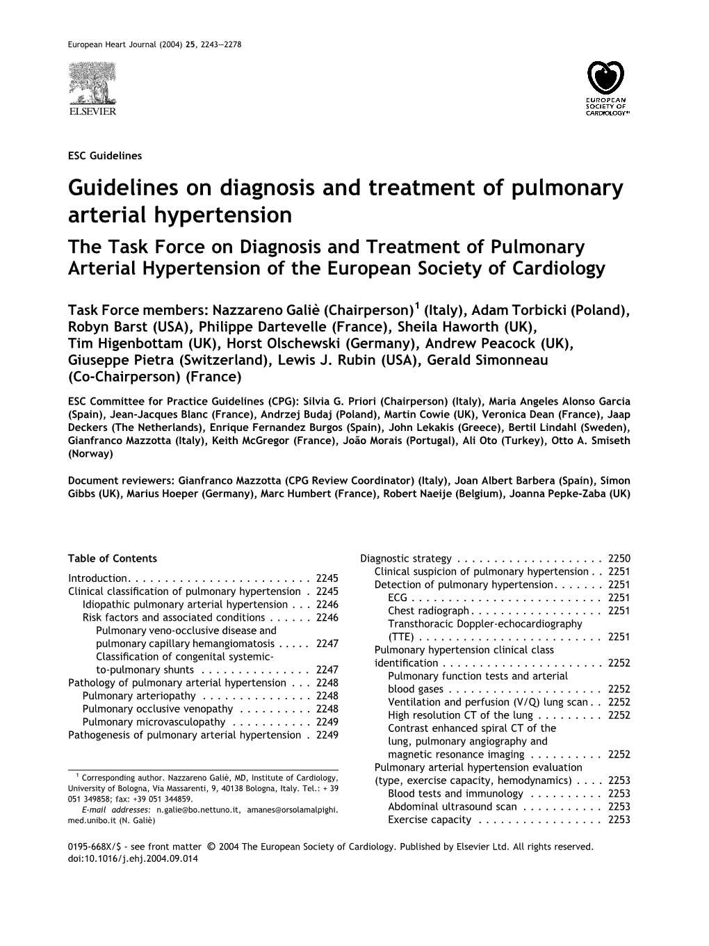 Guidelines on Diagnosis and Treatment of Pulmonary Arterial