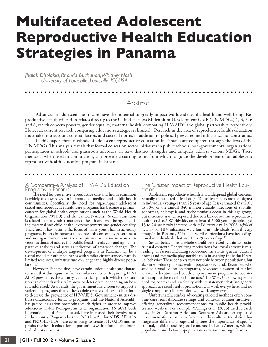 Multifaceted Adolescent Reproductive Health Education Strategies in Panama