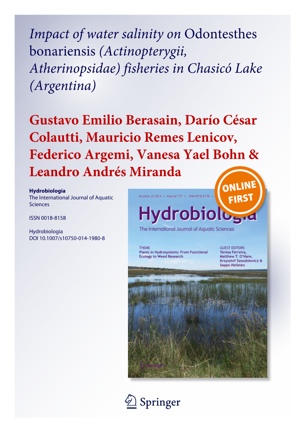 Impact of Water Salinity on Odontesthes Bonariensis (Actinopterygii, Atherinopsidae) Fisheries in Chasicó Lake (Argentina)