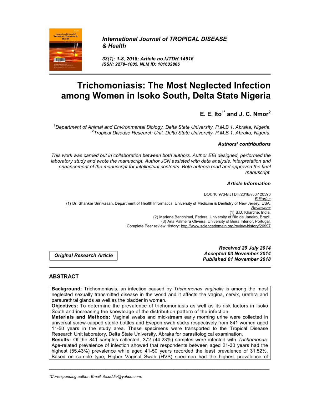 The Most Neglected Infection Among Women in Isoko South, Delta State Nigeria