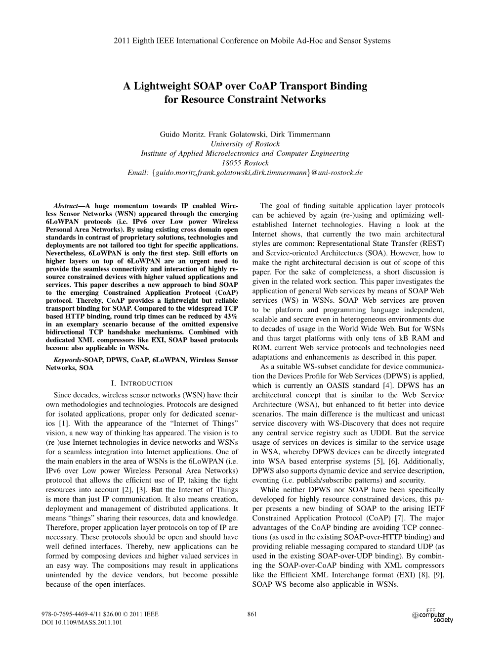 A Lightweight SOAP Over Coap Transport Binding for Resource Constraint Networks