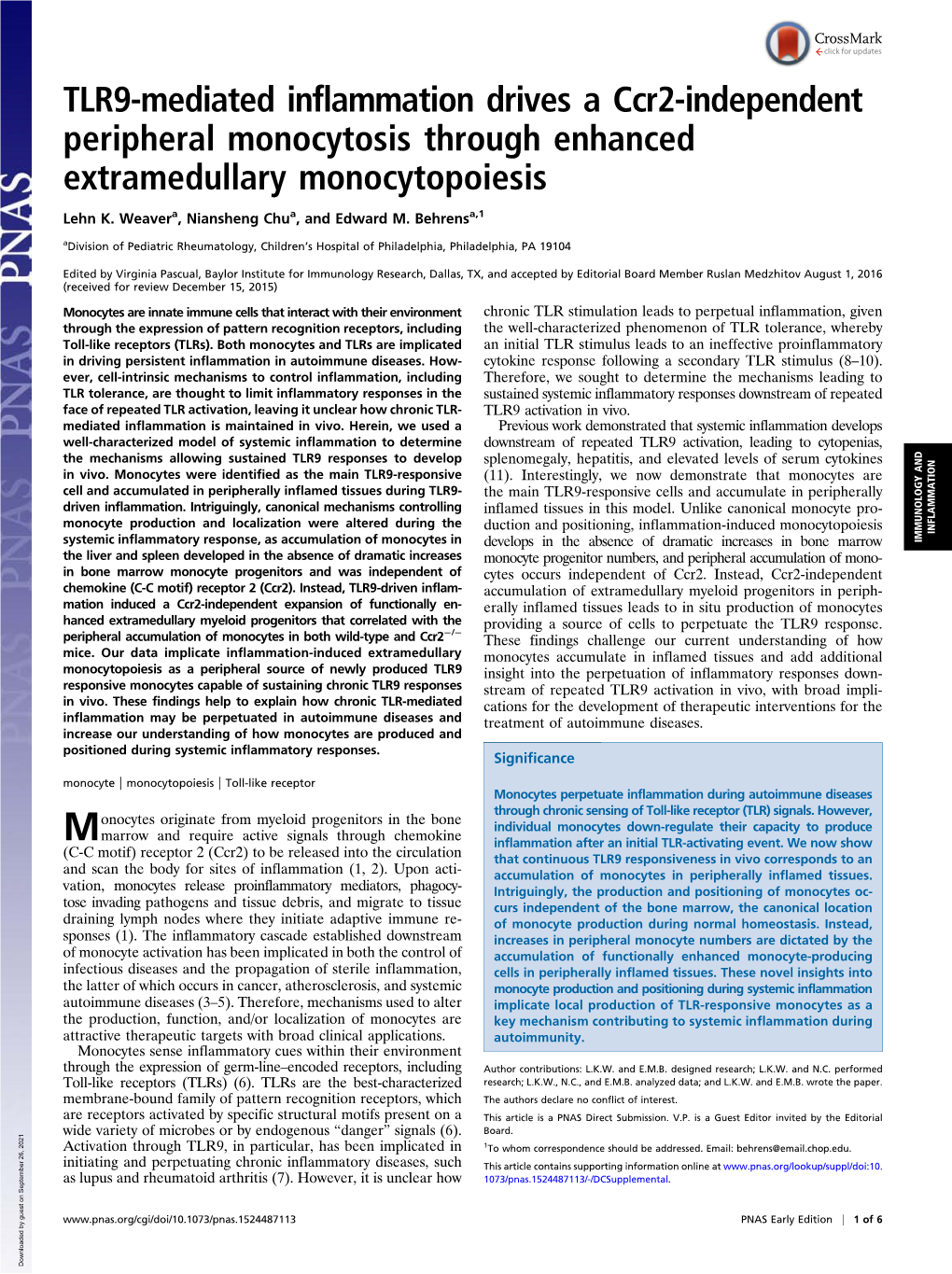 TLR9-Mediated Inflammation Drives a Ccr2-Independent Peripheral Monocytosis Through Enhanced Extramedullary Monocytopoiesis