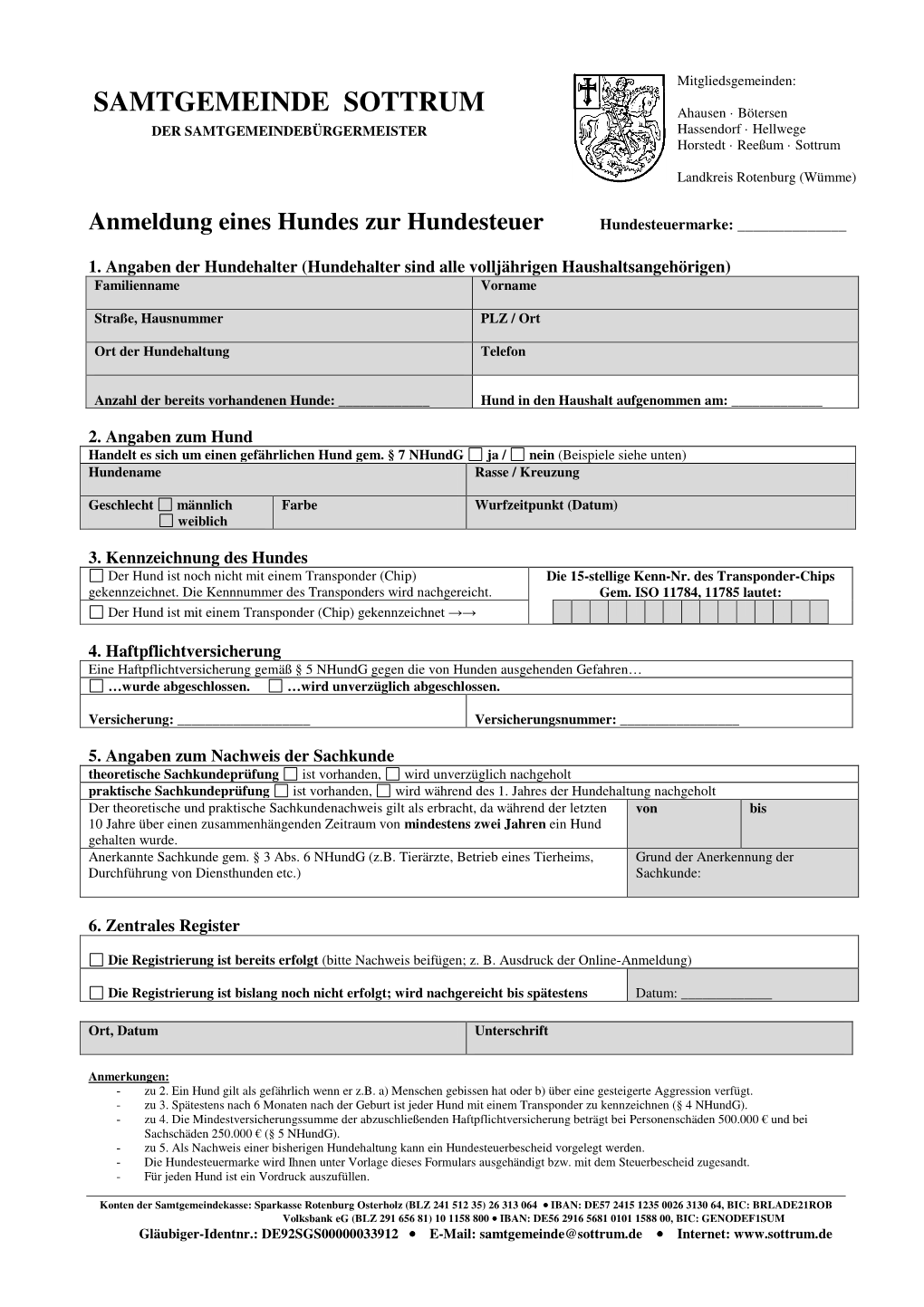 SAMTGEMEINDE SOTTRUM Ahausen · Bötersen DER SAMTGEMEINDEBÜRGERMEISTER Hassendorf · Hellwege Horstedt · Reeßum · Sottrum