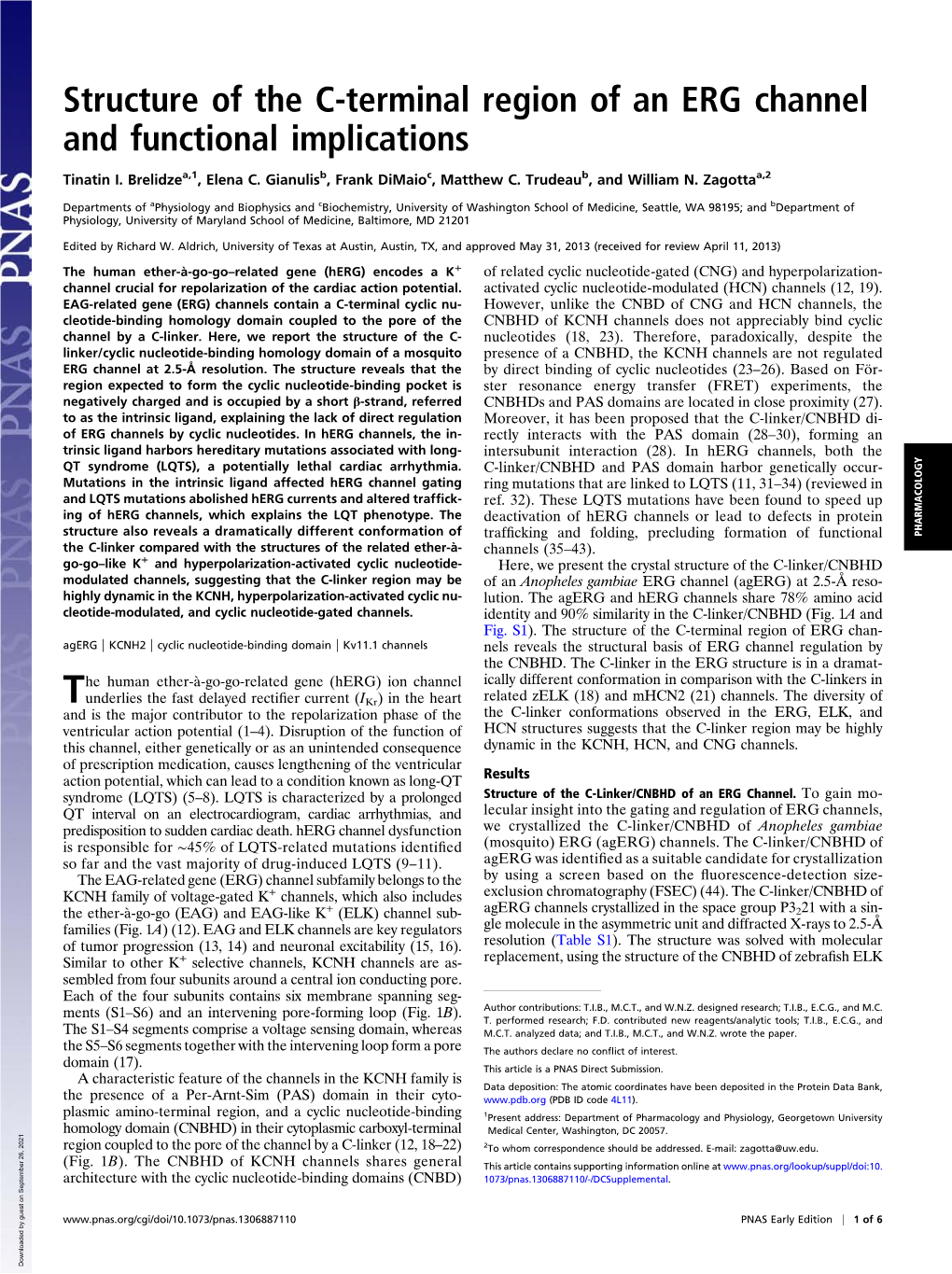 Structure of the C-Terminal Region of an ERG Channel and Functional Implications