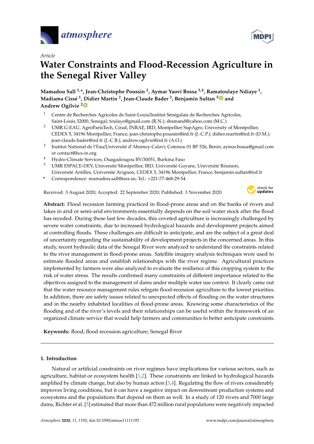 Water Constraints and Flood-Recession Agriculture in the Senegal River Valley