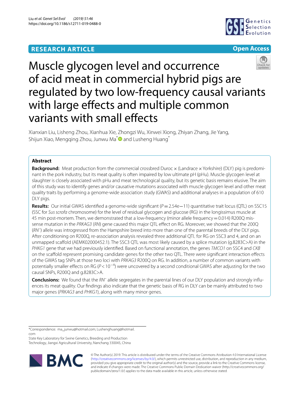 Muscle Glycogen Level and Occurrence of Acid Meat in Commercial Hybrid