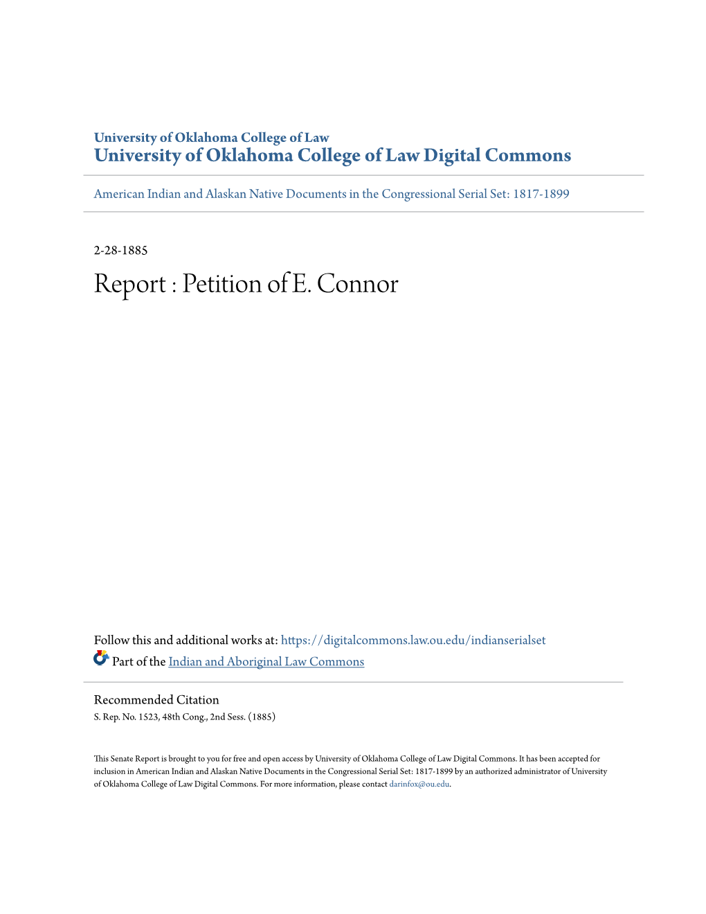Report : Petition of E. Connor