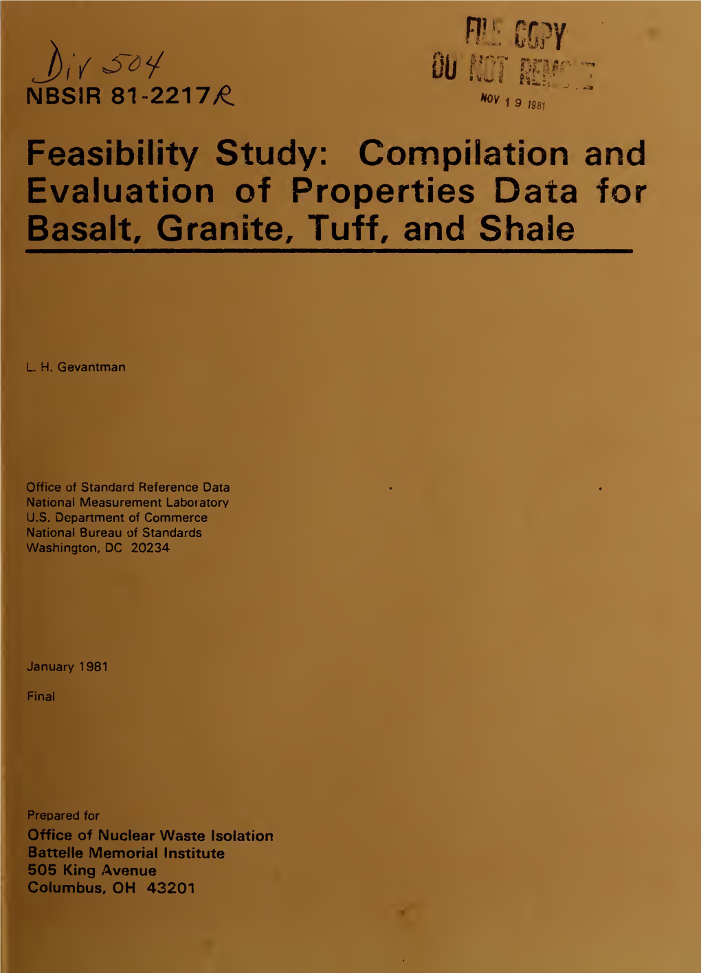 Compilation and Evaluation of Properties Data for Basalt, Granite, Tuff, and Shale