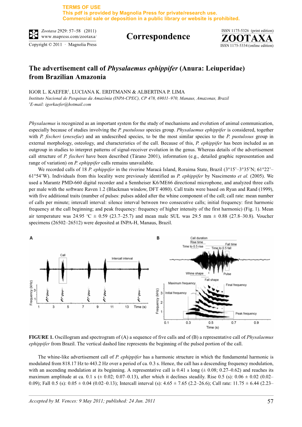 The Advertisement Call of Physalaemus Ephippifer (Anura: Leiuperidae) from Brazilian Amazonia