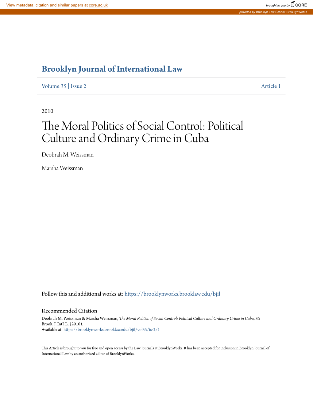 Political Culture and Ordinary Crime in Cuba Deobrah M