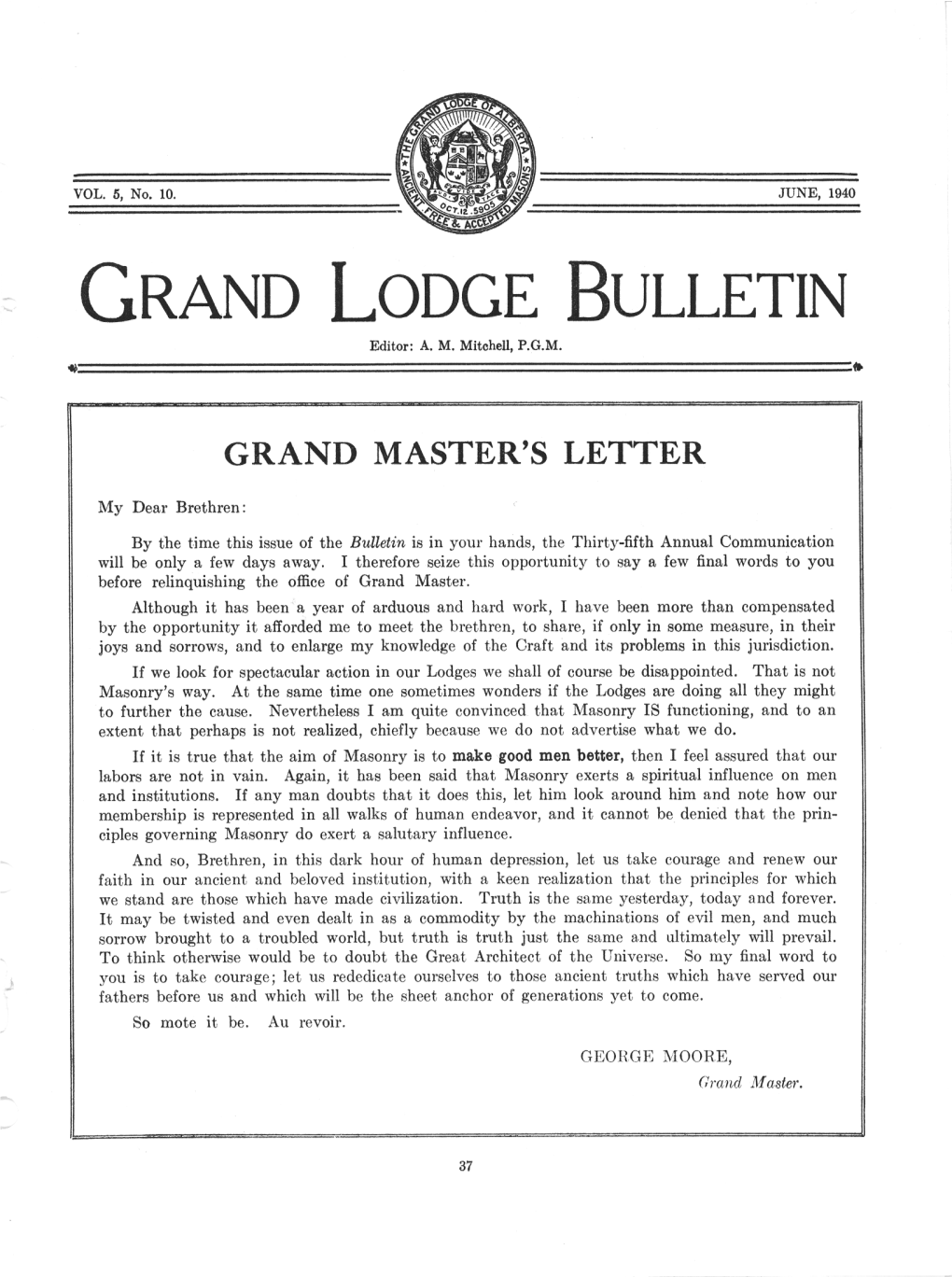 Grand Lodge Bulletin 1940