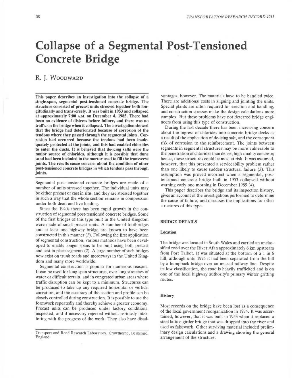 Collapse of a Segmental Post-Tensioned Concrete Bridge