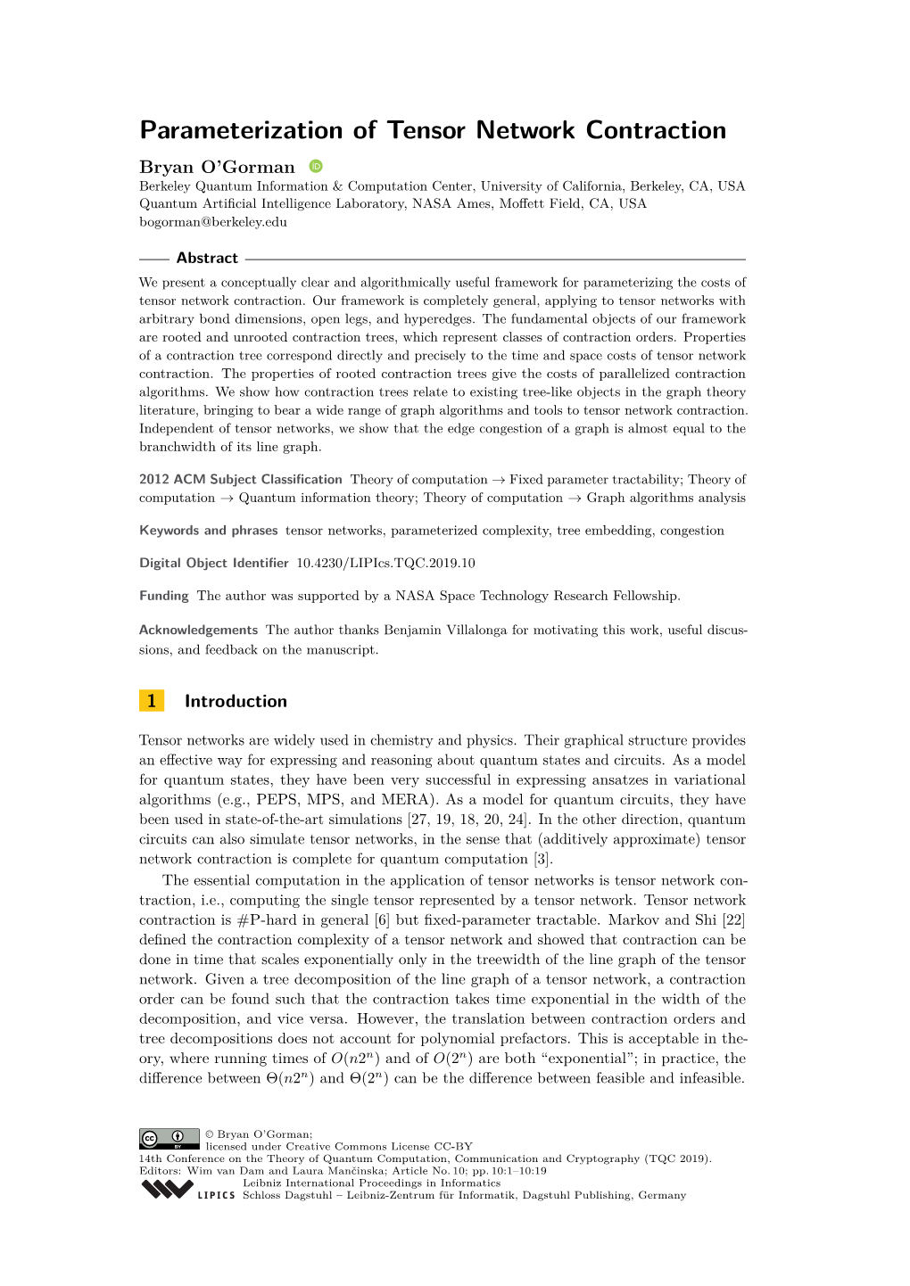 Parameterization of Tensor Network Contraction