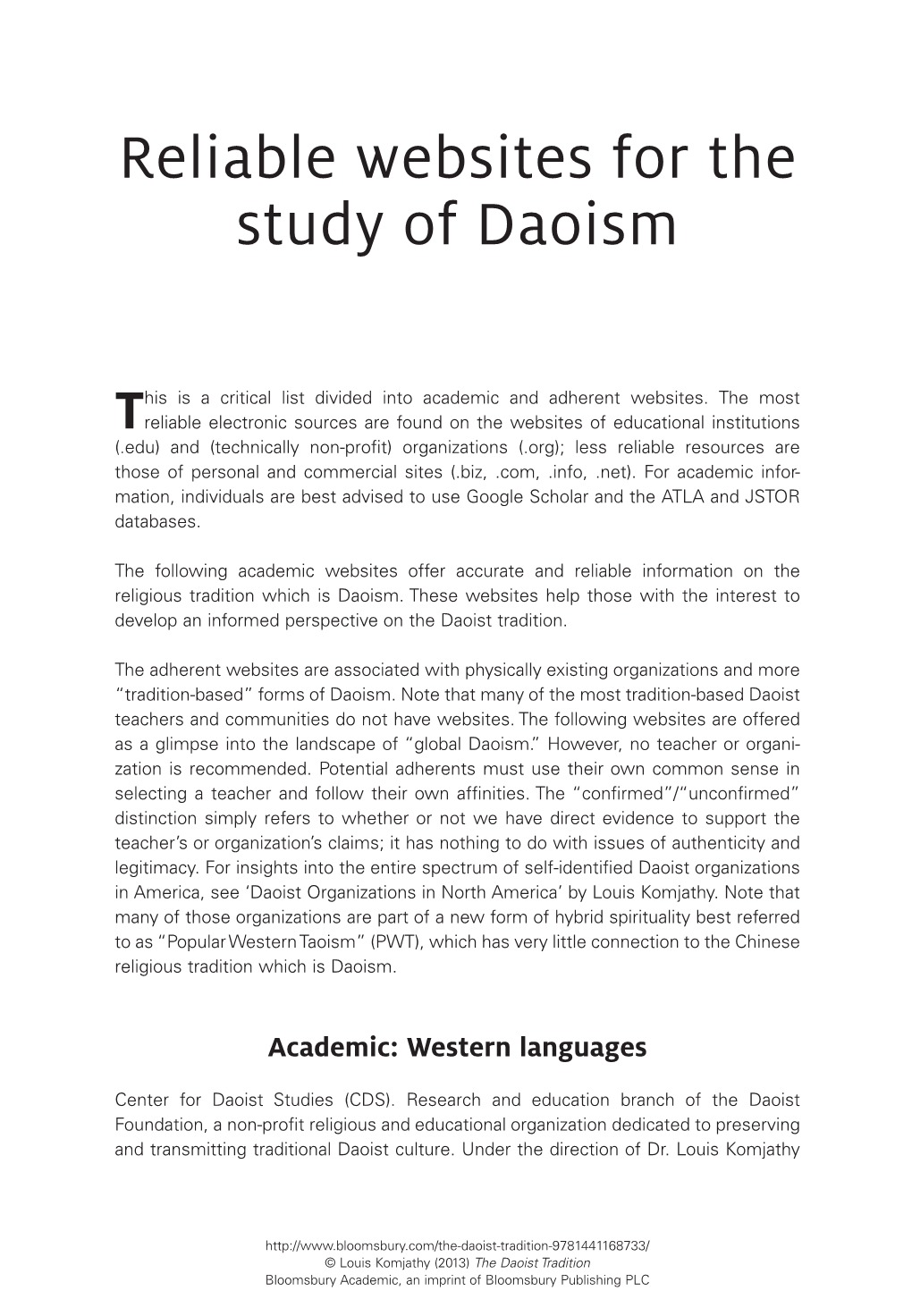 Reliable Websites for the Study of Daoism
