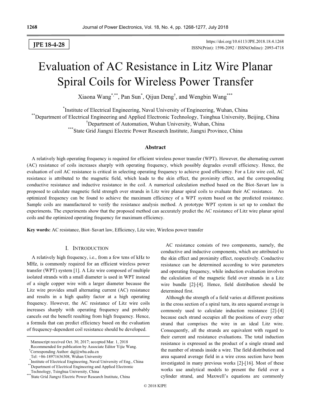 Evaluation of AC Resistance in Litz Wire Planar Spiral Coils for Wireless Power Transfer