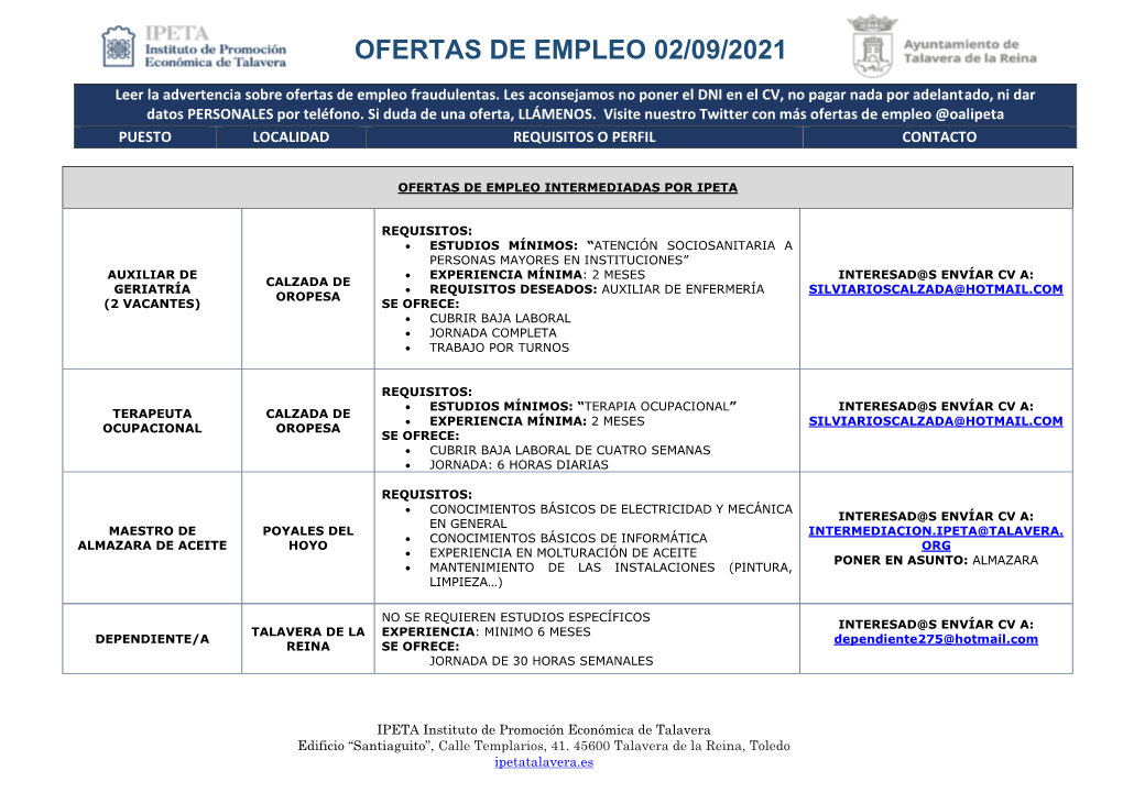 Ofertas De Empleo 02/09/2021