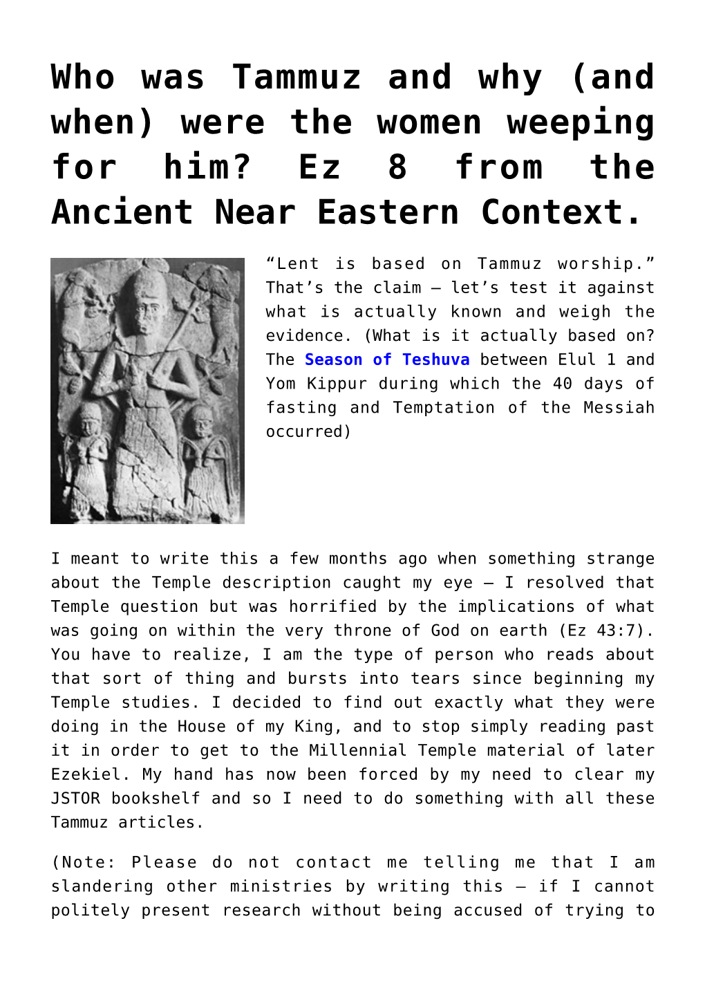 Were the Women Weeping for Him? Ez 8 from the Ancient Near Eastern Context