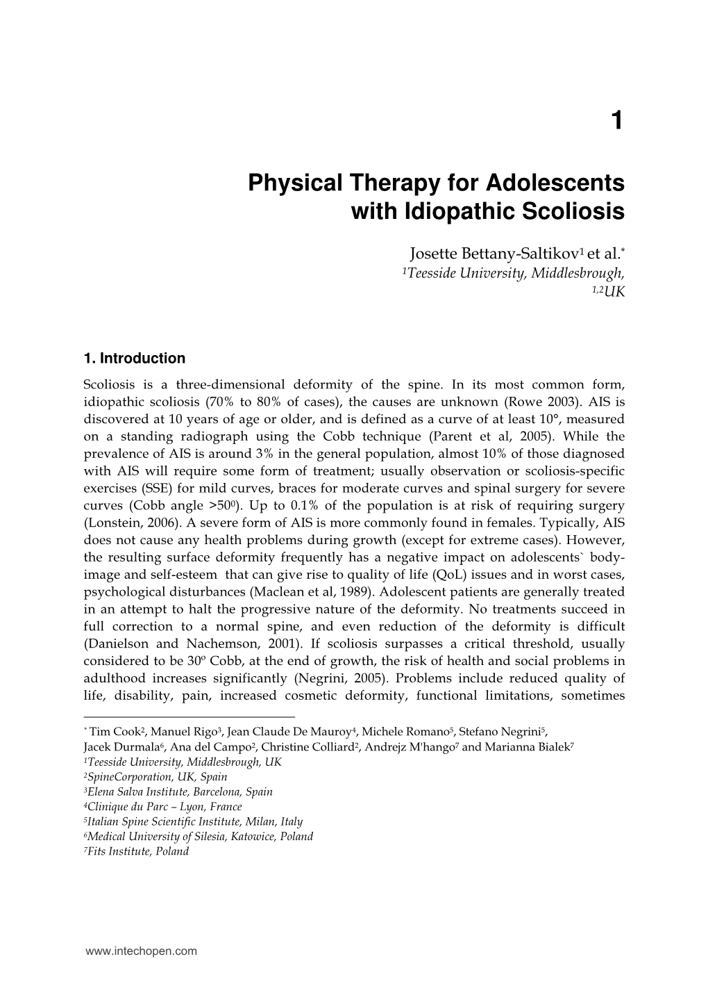 Physical Therapy for Adolescents with Idiopathic Scoliosis