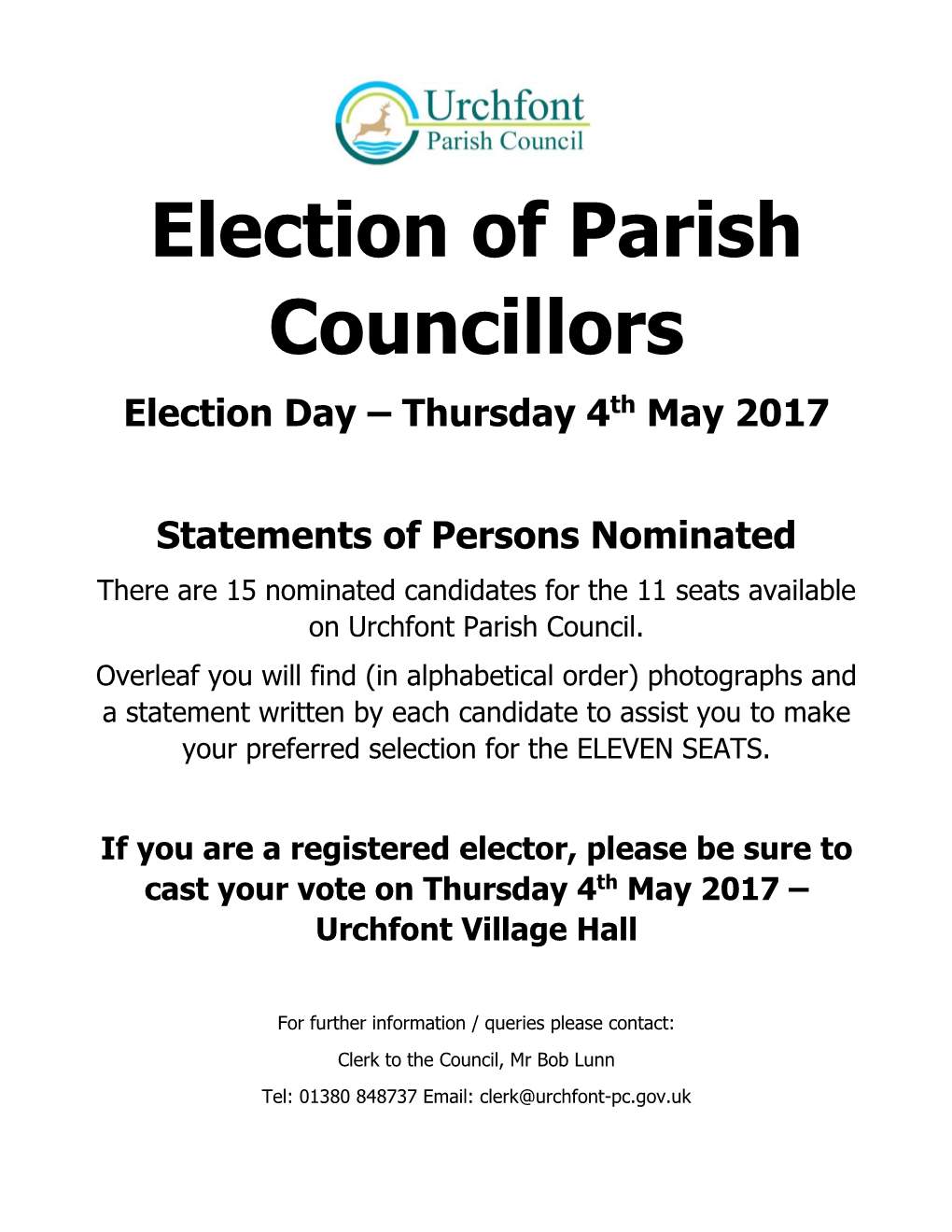 Election of Parish Councillors Election Day – Thursday 4Th May 2017