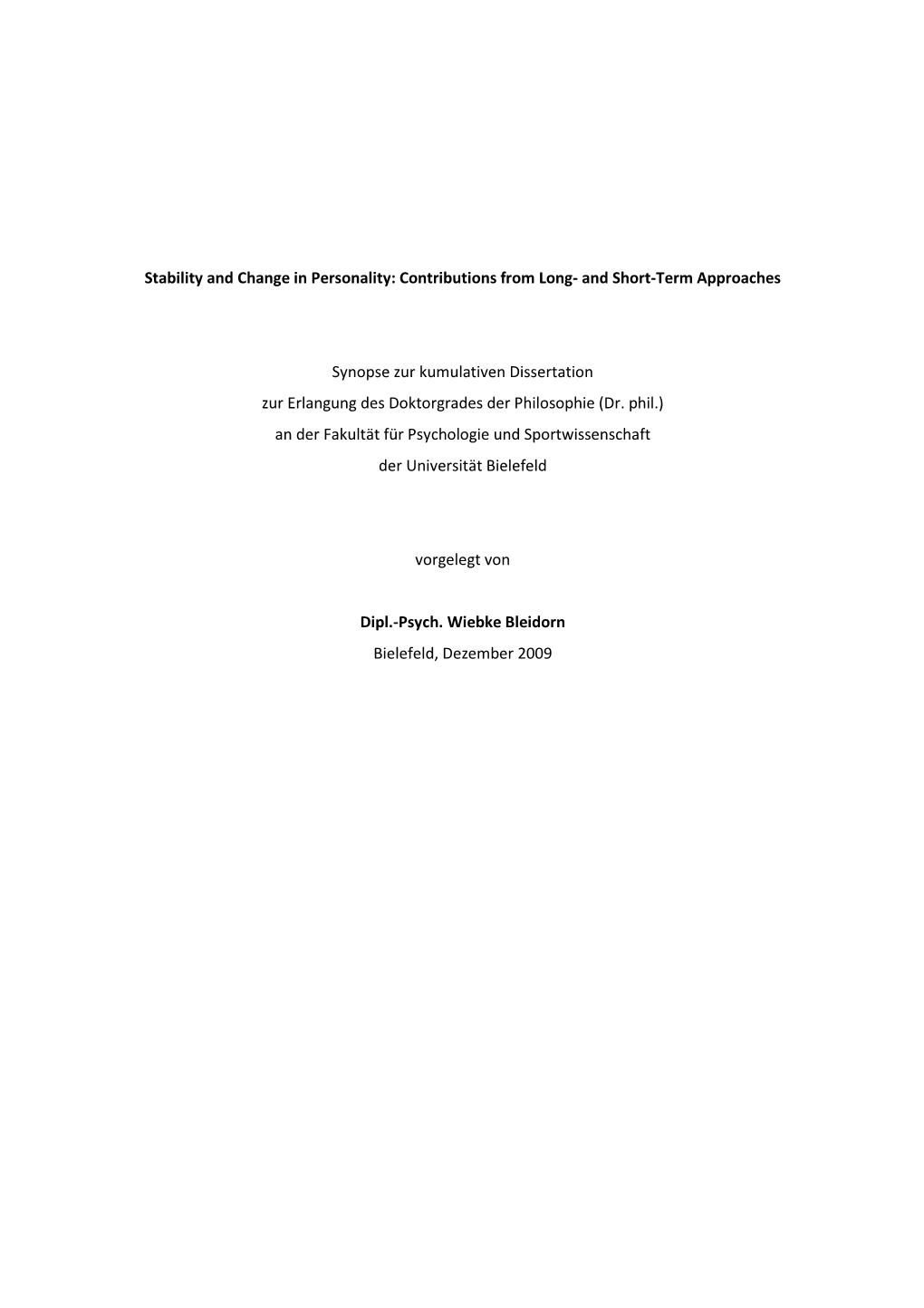 Stability and Change in Personality: Contributions from Long- and Short-Term Approaches