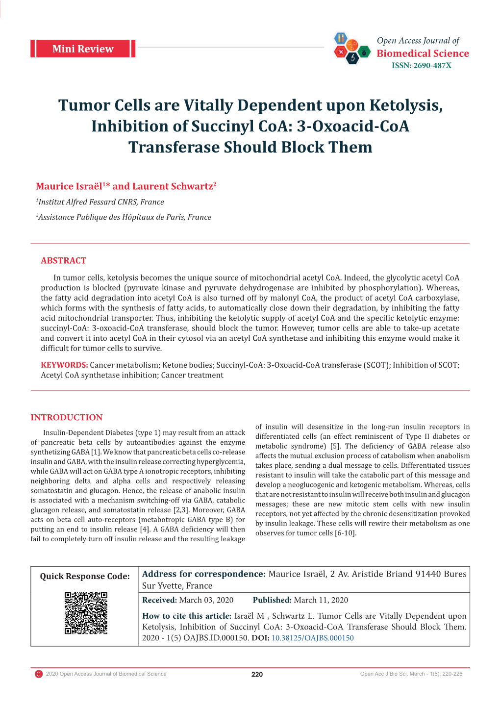 Tumor Cells Are Vitally Dependent Upon Ketolysis, Inhibition of Succinyl Coa: 3-Oxoacid-Coa Transferase Should Block Them