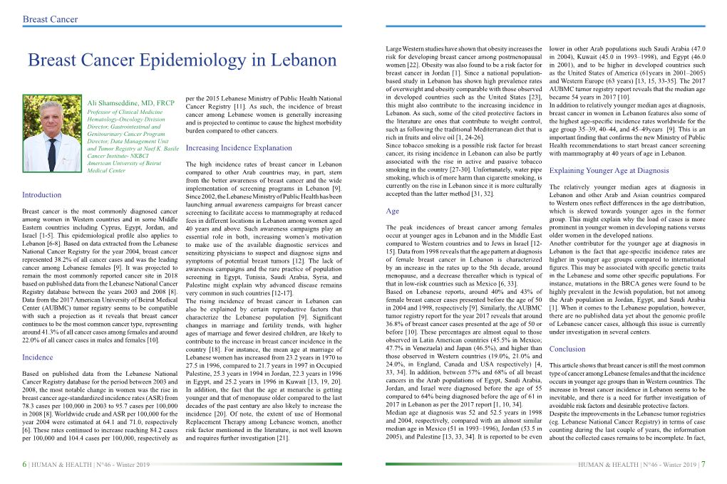 Breast Cancer Epidemiology in Lebanon Women [22]