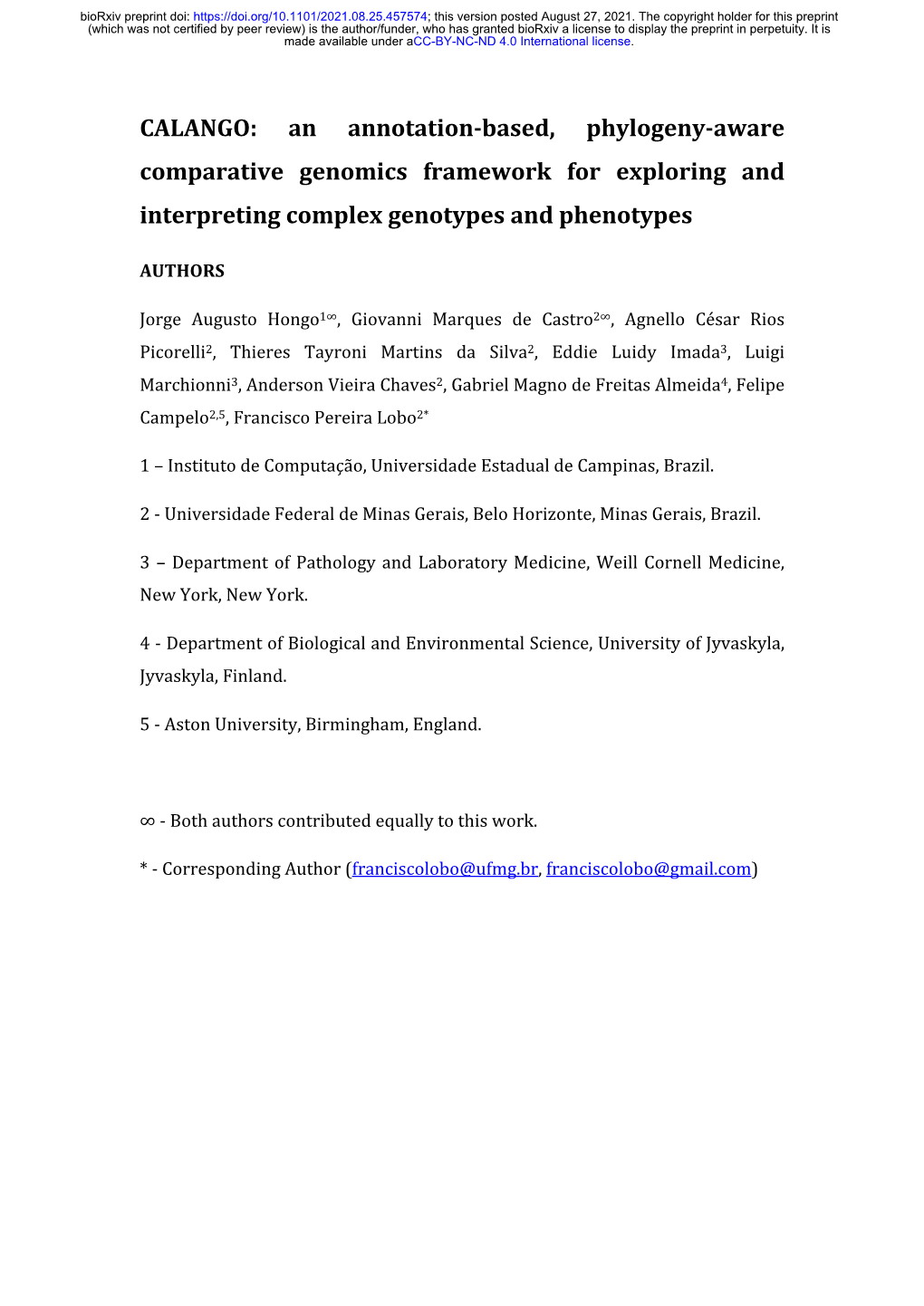 CALANGO: an Annotation-Based, Phylogeny-Aware Comparative Genomics Framework for Exploring and Interpreting Complex Genotypes and Phenotypes