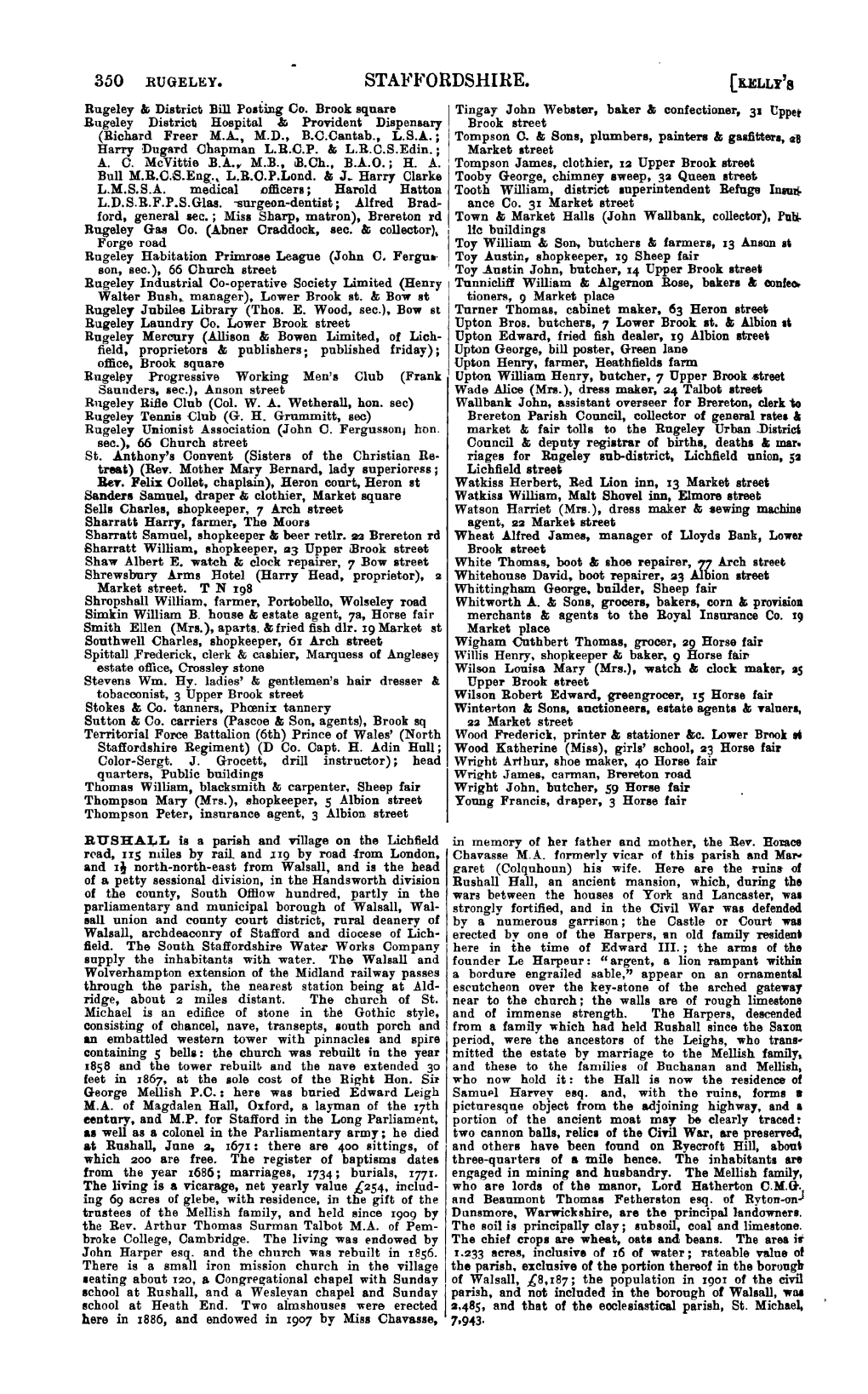 350 RUGELEY. Rugeley & District Bill Posting Co. Brook Square Tingay John Webster, Baker & Confectioner, 31 Upper Bugele